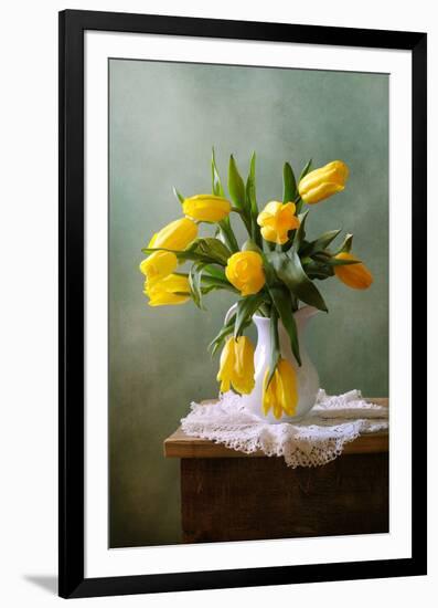 Yellow Tulips in a Vase-null-Framed Premium Giclee Print