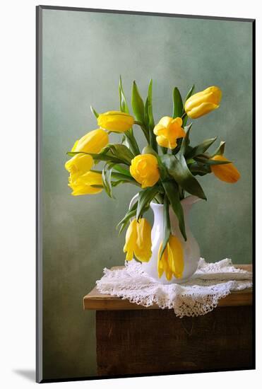 Yellow Tulips in a Vase-null-Mounted Art Print