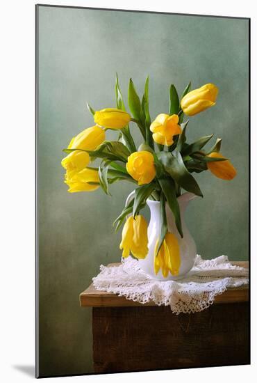 Yellow Tulips in a Vase-null-Mounted Art Print