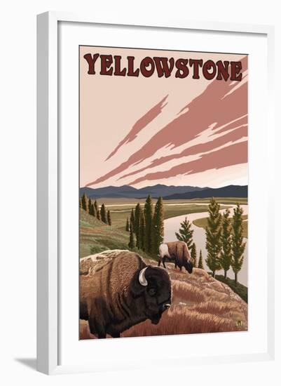 Yellowstone - Bison Scene-Lantern Press-Framed Art Print