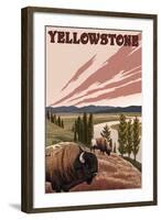 Yellowstone - Bison Scene-Lantern Press-Framed Art Print