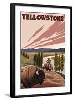 Yellowstone - Bison Scene-Lantern Press-Framed Art Print