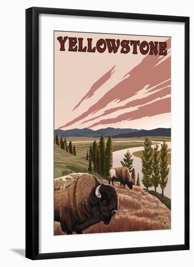 Yellowstone - Bison Scene-Lantern Press-Framed Art Print