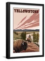 Yellowstone - Bison Scene-Lantern Press-Framed Art Print