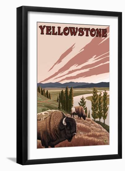 Yellowstone - Bison Scene-Lantern Press-Framed Art Print