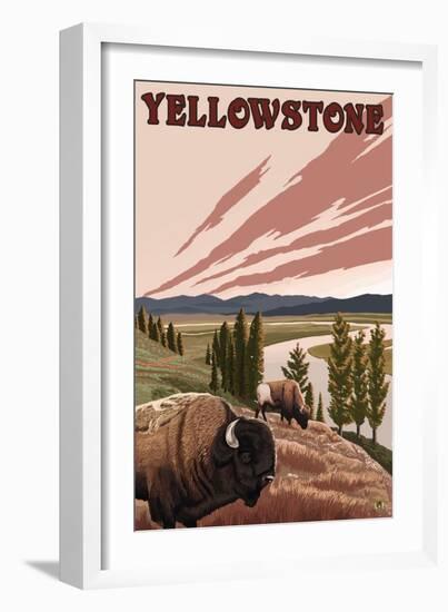 Yellowstone - Bison Scene-Lantern Press-Framed Art Print