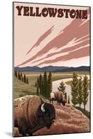 Yellowstone - Bison Scene-Lantern Press-Mounted Art Print