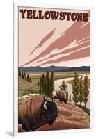 Yellowstone - Bison Scene-Lantern Press-Framed Art Print