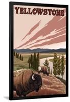 Yellowstone - Bison Scene-Lantern Press-Framed Art Print