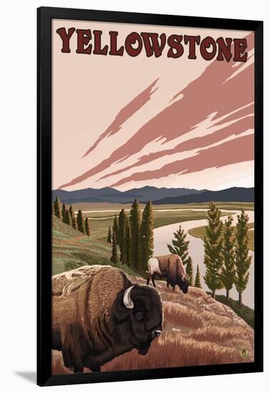 Yellowstone - Bison Scene-Lantern Press-Framed Art Print