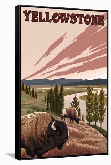 Yellowstone - Bison Scene-Lantern Press-Framed Stretched Canvas