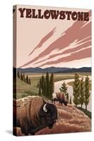 Yellowstone - Bison Scene-Lantern Press-Stretched Canvas