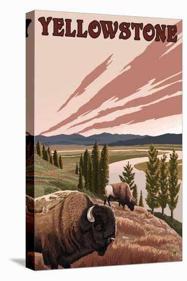 Yellowstone - Bison Scene-Lantern Press-Stretched Canvas