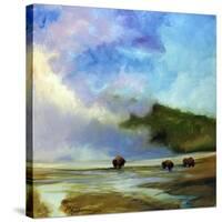 Yellowstone Buffalo Landscape-Marcia Baldwin-Stretched Canvas