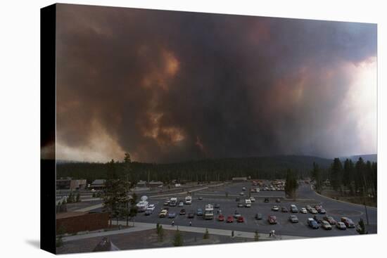 Yellowstone Fire with View of Parking Lot-null-Stretched Canvas