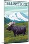 Yellowstone, Montana - Moose and Mountain-Lantern Press-Mounted Art Print