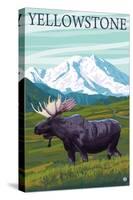 Yellowstone, Montana - Moose and Mountain-Lantern Press-Stretched Canvas