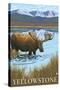 Yellowstone, Montana - Moose Drinking-Lantern Press-Stretched Canvas