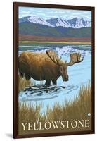 Yellowstone, Montana - Moose Drinking-Lantern Press-Framed Art Print