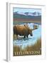 Yellowstone, Montana - Moose Drinking-Lantern Press-Framed Art Print