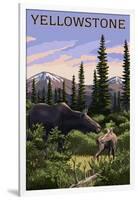 Yellowstone - Moose and Baby-Lantern Press-Framed Art Print