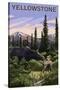 Yellowstone - Moose and Baby-Lantern Press-Stretched Canvas