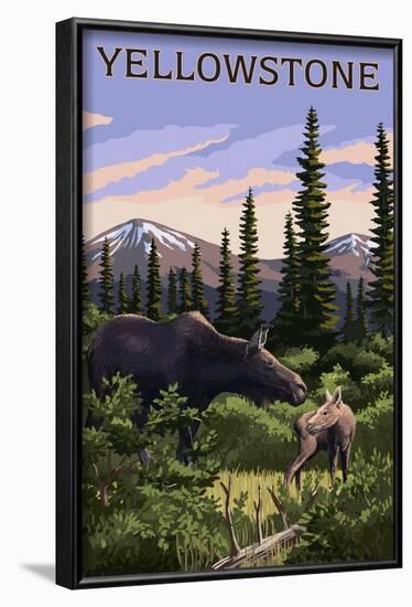 Yellowstone - Moose and Baby-Lantern Press-Framed Art Print