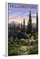 Yellowstone - Moose and Baby-Lantern Press-Framed Art Print