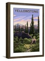 Yellowstone - Moose and Baby-Lantern Press-Framed Art Print