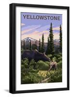 Yellowstone - Moose and Baby-Lantern Press-Framed Art Print