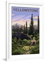 Yellowstone - Moose and Baby-Lantern Press-Framed Art Print