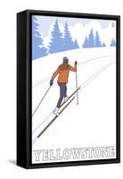 Yellowstone Nat'l Park - Cross Country Skier-Lantern Press-Framed Stretched Canvas