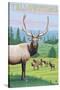 Yellowstone Nat'l Park - Elk Herd-Lantern Press-Stretched Canvas