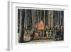 Yellowstone Nat'l Park, Wyoming - Campfire Entertainment Scene-Lantern Press-Framed Art Print