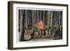 Yellowstone Nat'l Park, Wyoming - Campfire Entertainment Scene-Lantern Press-Framed Art Print