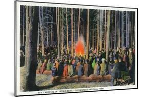 Yellowstone Nat'l Park, Wyoming - Campfire Entertainment Scene-Lantern Press-Mounted Art Print