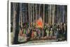 Yellowstone Nat'l Park, Wyoming - Campfire Entertainment Scene-Lantern Press-Stretched Canvas