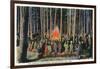 Yellowstone Nat'l Park, Wyoming - Campfire Entertainment Scene-Lantern Press-Framed Art Print