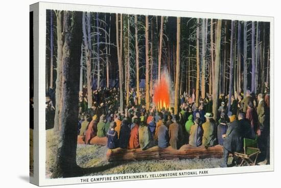 Yellowstone Nat'l Park, Wyoming - Campfire Entertainment Scene-Lantern Press-Stretched Canvas