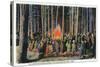 Yellowstone Nat'l Park, Wyoming - Campfire Entertainment Scene-Lantern Press-Stretched Canvas