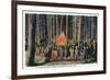 Yellowstone Nat'l Park, Wyoming - Campfire Entertainment Scene-Lantern Press-Framed Art Print