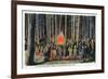 Yellowstone Nat'l Park, Wyoming - Campfire Entertainment Scene-Lantern Press-Framed Premium Giclee Print