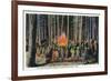 Yellowstone Nat'l Park, Wyoming - Campfire Entertainment Scene-Lantern Press-Framed Premium Giclee Print