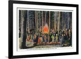 Yellowstone Nat'l Park, Wyoming - Campfire Entertainment Scene-Lantern Press-Framed Premium Giclee Print
