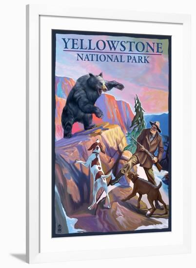 Yellowstone National Park - Bear Hunting Scene-Lantern Press-Framed Art Print