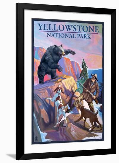 Yellowstone National Park - Bear Hunting Scene-Lantern Press-Framed Art Print