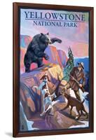 Yellowstone National Park - Bear Hunting Scene-Lantern Press-Framed Art Print