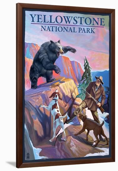 Yellowstone National Park - Bear Hunting Scene-Lantern Press-Framed Art Print