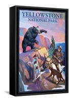 Yellowstone National Park - Bear Hunting Scene-Lantern Press-Framed Stretched Canvas