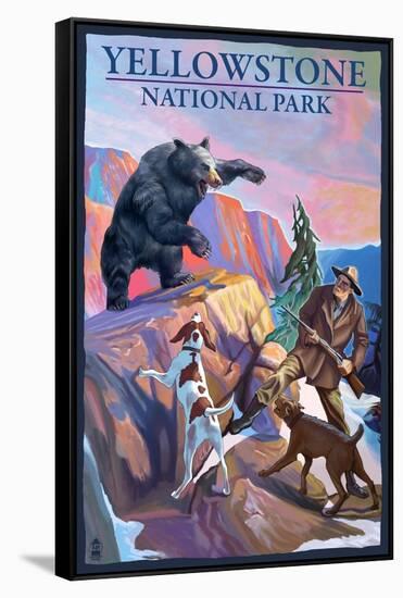 Yellowstone National Park - Bear Hunting Scene-Lantern Press-Framed Stretched Canvas